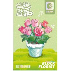 SEMBO 611060 non  CHẬU CÂY DỄ THƯƠNG CỐC HOA HỒNG bộ đồ chơi xếp lắp ráp ghép mô hình Flowers 67 khối