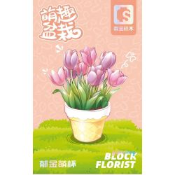 SEMBO 611059 non  CHẬU CÂY DỄ THƯƠNG CỐC HOA TULIP bộ đồ chơi xếp lắp ráp ghép mô hình Flowers 67 khối