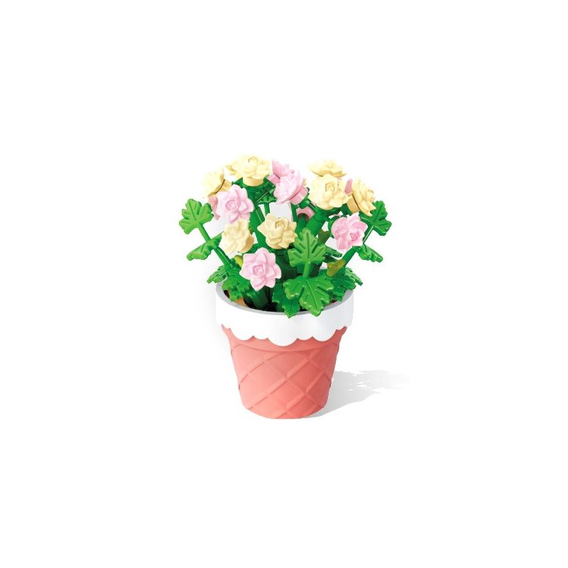 SEMBO 611058 non  CHẬU CÂY DỄ THƯƠNG VANILLA CUTE CUP bộ đồ chơi xếp lắp ráp ghép mô hình Flowers Hoa 121 khối