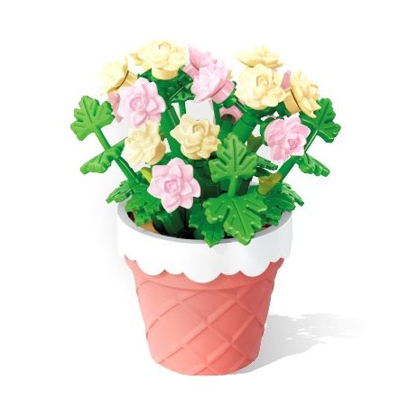 SEMBO 611058 non  CHẬU CÂY DỄ THƯƠNG VANILLA CUTE CUP bộ đồ chơi xếp lắp ráp ghép mô hình Flowers Hoa 121 khối