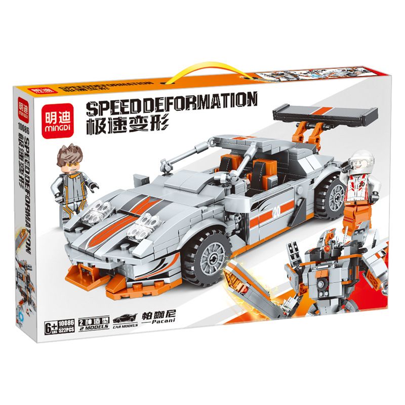 MINGDI 10086 non  BIẾN HÌNH CỰC NHANH PAGANI bộ đồ chơi xếp lắp ráp ghép mô hình SPEED DEFORMATION 522 khối