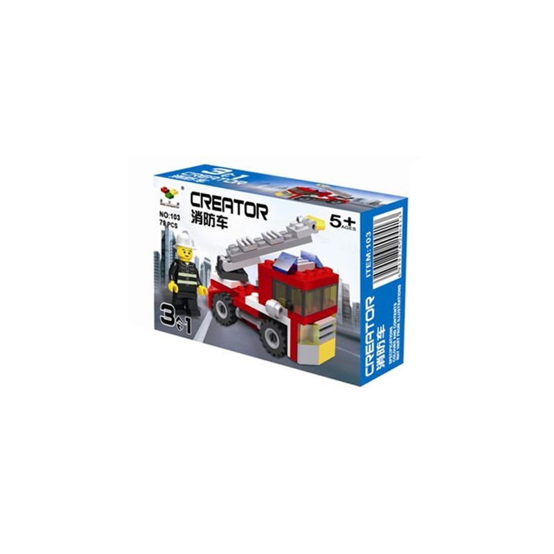 NOT  MINI FIRE TRUCK 6911 JISI 3102 LITTLE COMPANION 103 xếp lắp ráp ghép mô hình XE CỨU HỎA MINI Creator Sáng Tạo 69 khối