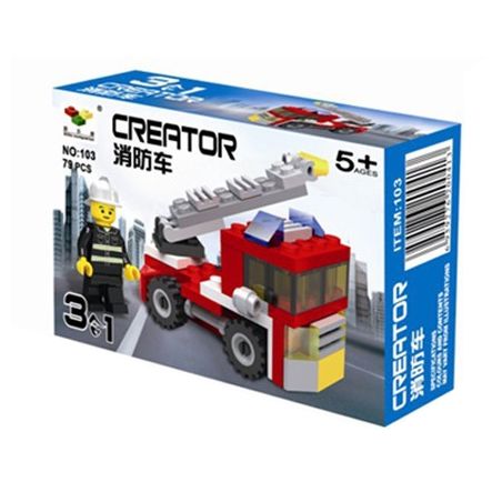 NOT  MINI FIRE TRUCK 6911 JISI 3102 LITTLE COMPANION 103 xếp lắp ráp ghép mô hình XE CỨU HỎA MINI Creator Sáng Tạo 69 khối