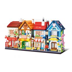 GUDI 51013 non  4 KHUNG CẢNH ĐƯỜNG PHỐ TRONG HÀNH TRÌNH BƯU ĐIỆN XINNIAN COFFEE TIME MAIXIANG STORY KHÁCH SẠN bộ đồ chơi xếp lắp ráp ghép mô hình Creator STREET ON THE JOURNEY Sáng Tạo 1098 khối