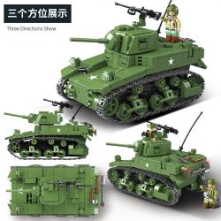 QuanGuan 100103 Quan Guan 100103 non  TĂNG HẠNG TRUNG M3 "GRANT LEE" bộ đồ chơi xếp lắp ráp ghép mô hình Military Army M3B1 Quân Sự Bộ Đội 601 khối