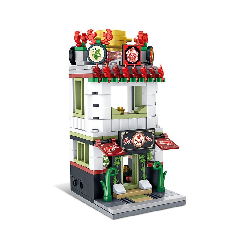 PanlosBrick 657036 Panlos Brick 657036 non  NHÀ HÀNG LẨU bộ đồ chơi xếp lắp ráp ghép mô hình Mini Modular STREEVIEW HOTPOT Đường Phố Thu Nhỏ 280 khối