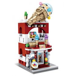 PanlosBrick 657033 Panlos Brick 657033 non  CỬA HÀNG KEM bộ đồ chơi xếp lắp ráp ghép mô hình Mini Modular STREEVIEW Đường Phố Thu Nhỏ 254 khối