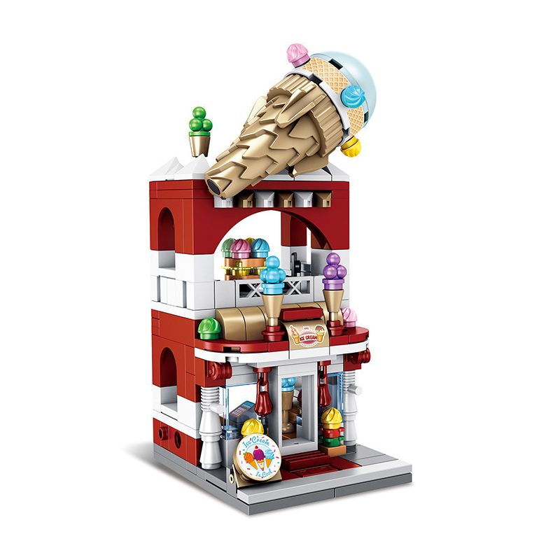 PanlosBrick 657033 Panlos Brick 657033 non  CỬA HÀNG KEM bộ đồ chơi xếp lắp ráp ghép mô hình Mini Modular STREEVIEW Đường Phố Thu Nhỏ 254 khối