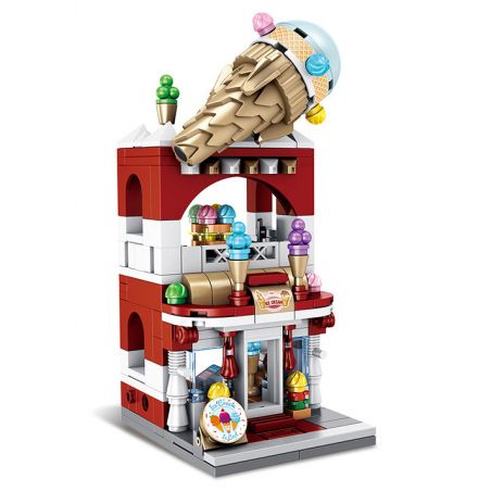 PanlosBrick 657033 Panlos Brick 657033 non  CỬA HÀNG KEM bộ đồ chơi xếp lắp ráp ghép mô hình Mini Modular STREEVIEW Đường Phố Thu Nhỏ 254 khối