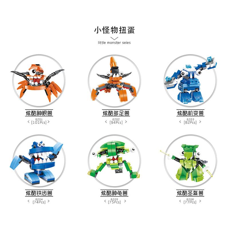 WANGE 6201 6202 6203 6204 6205 6206 non  GACHA TRONG LITTLE MONSTERS (6 1) bộ đồ chơi xếp lắp ráp ghép mô hình Creator CAPSULE MINI MOSTERS SERIES 6IN1 Sáng Tạo
