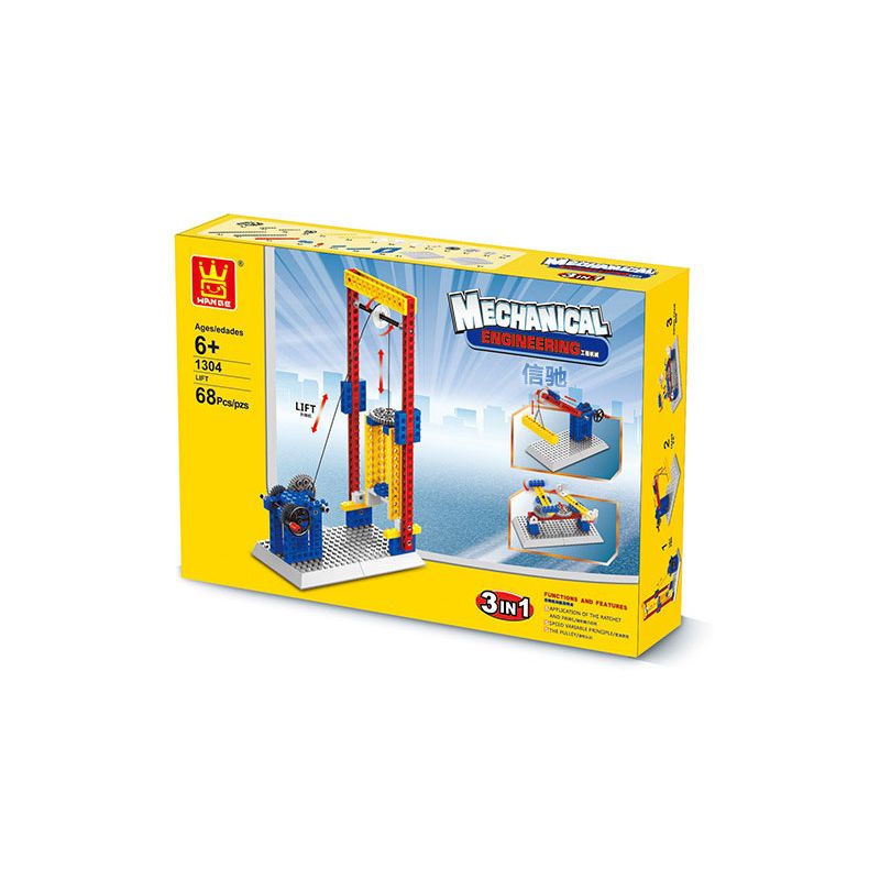WANGE 1304 non  MÁY XÂY DỰNG-THANG 3 TRONG 1 bộ đồ chơi xếp lắp ráp ghép mô hình  MECHANICAL ENGINEERING - LIFT 3IN1 Kỹ Thuật Công Nghệ Cao Mô Hình Phương Tiện 68 khối