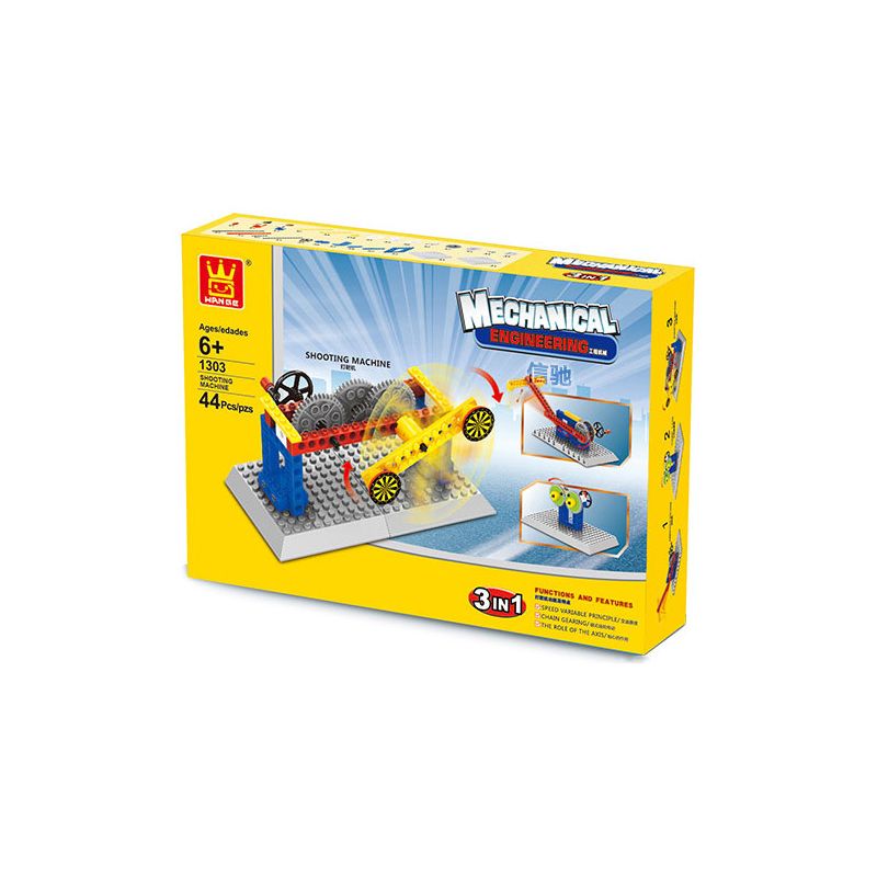 WANGE 1303 non  MÁY BẮN XÂY DỰNG 3 TRONG 1 bộ đồ chơi xếp lắp ráp ghép mô hình  MECHANICAL ENGINEERING - SHOOTING MACHINE 3IN1 Kỹ Thuật Công Nghệ Cao Mô Hình Phương Tiện 44 khối