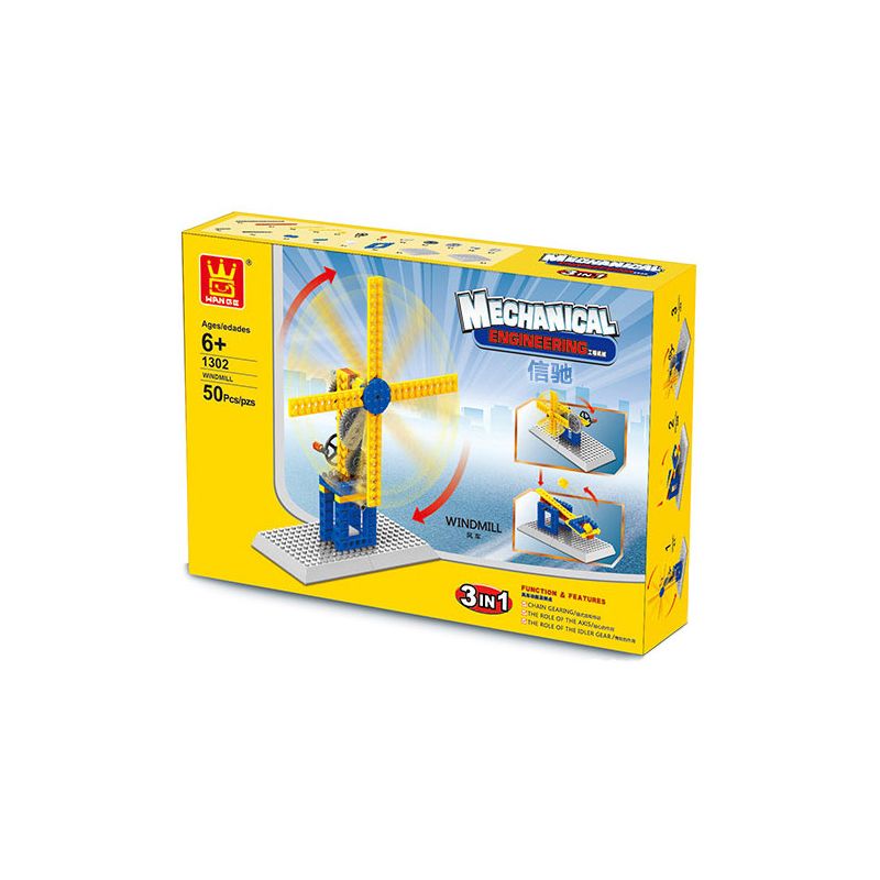 WANGE 1302 non  MÁY XÂY DỰNG-CỐI XAY GIÓ 3 TRONG 1 bộ đồ chơi xếp lắp ráp ghép mô hình  MECHANICAL ENGINEERING - WINDMILL 3IN1 Kỹ Thuật Công Nghệ Cao Mô Hình Phương Tiện 50 khối