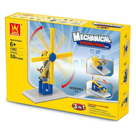 WANGE 1302 non  MÁY XÂY DỰNG-CỐI XAY GIÓ 3 TRONG 1 bộ đồ chơi xếp lắp ráp ghép mô hình  MECHANICAL ENGINEERING - WINDMILL 3IN1 Kỹ Thuật Công Nghệ Cao Mô Hình Phương Tiện 50 khối