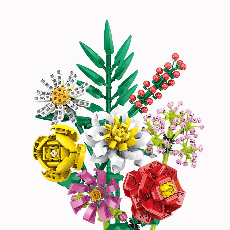 ZUANMA 087C non  BÓ 8 CỐC 1 bộ đồ chơi xếp lắp ráp ghép mô hình Flowers Hoa 715 khối