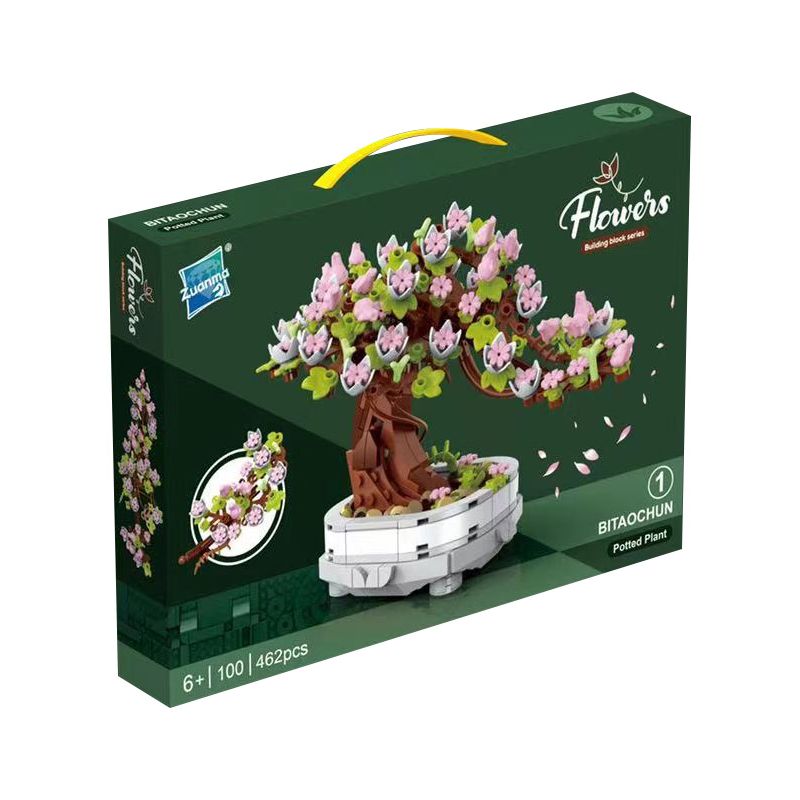 ZUANMA 100-1 non  CÂY TRỒNG TRONG CHẬU BITAOCHUN bộ đồ chơi xếp lắp ráp ghép mô hình Flowers Hoa 462 khối