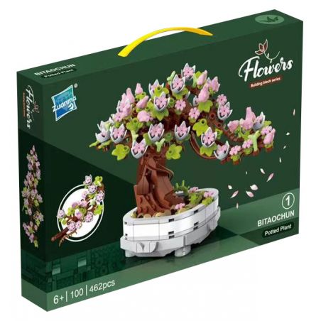 ZUANMA 100-1 non  CÂY TRỒNG TRONG CHẬU BITAOCHUN bộ đồ chơi xếp lắp ráp ghép mô hình Flowers Hoa 462 khối