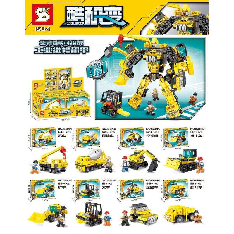 SHENG YUAN SY 1584 non  MÁY BẢO TRÌ CÔNG NGHIỆP 8 KẾT HỢP bộ đồ chơi xếp lắp ráp ghép mô hình Creator N In 1 COOLBLOCK 870 khối