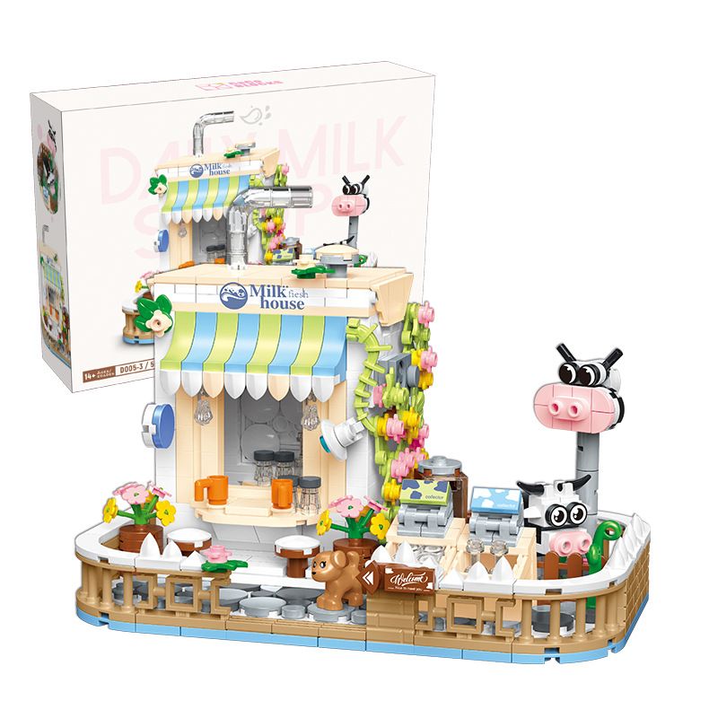 CACO D005-3 005-3 non  CẢNH ĐƯỜNG PHỐ NGÔI NHÀ SỮA bộ đồ chơi xếp lắp ráp ghép mô hình Mini Modular MILK DRINK Đường Phố Thu Nhỏ 590 khối