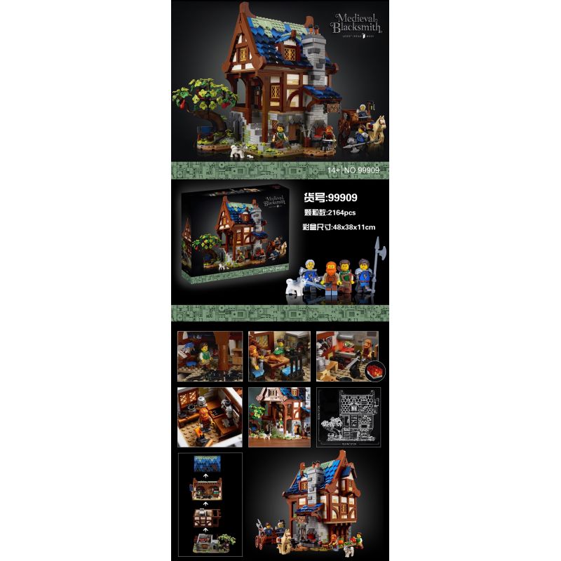 NOT  MEDIEVAL BLACKSMITH 21325 99909 xếp lắp ráp ghép mô hình THỢ RÈN THỜI TRUNG CỔ Ideas Ý Tưởng 2164 khối