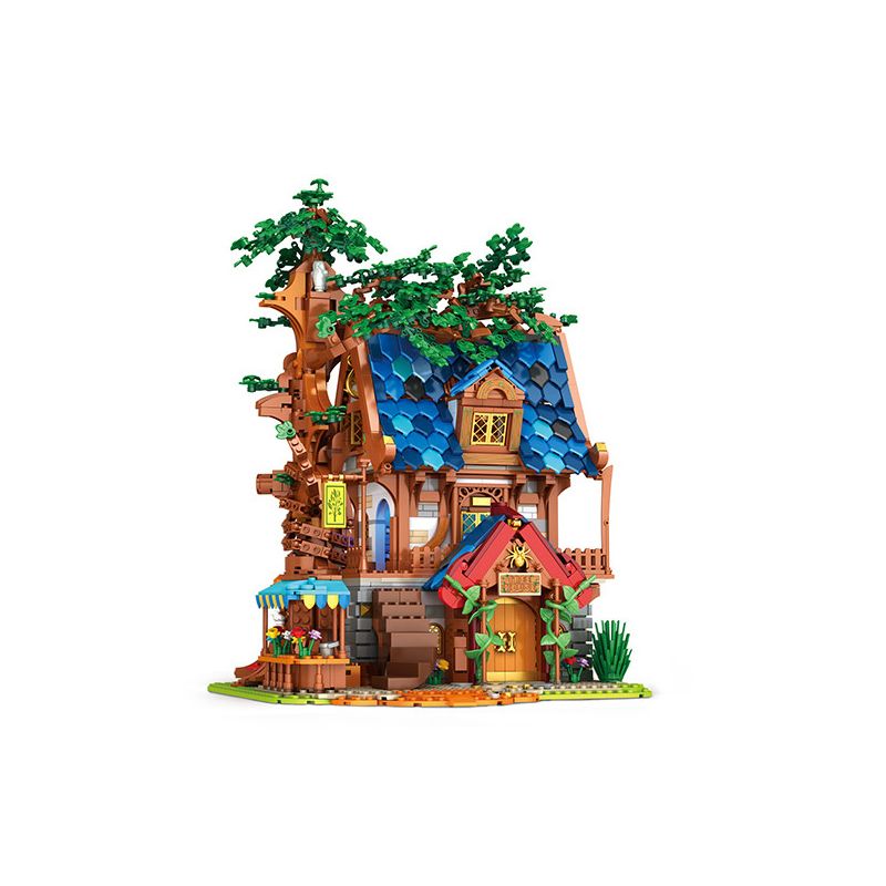REOBRIX 66008 non  NHÀ TRÊN CÂY bộ đồ chơi xếp lắp ráp ghép mô hình Medieval Castle TREE HOUSE Chiến Tranh Trung Cổ 2566 khối