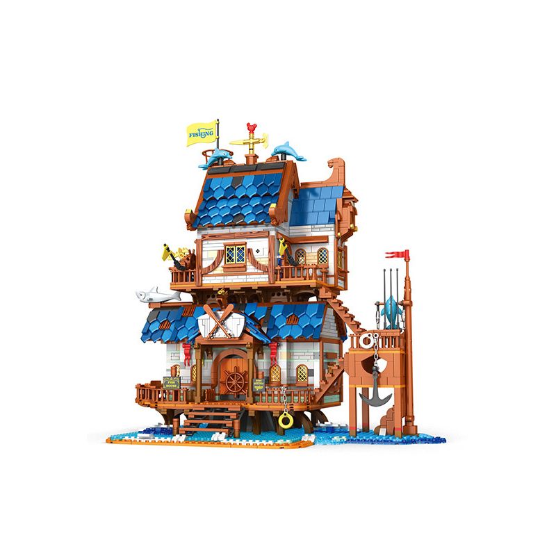 REOBRIX 66007 non  CỬA HÀNG ĐỒ CÂU CÁ bộ đồ chơi xếp lắp ráp ghép mô hình Medieval Castle FISHING STORE Chiến Tranh Trung Cổ 2450 khối