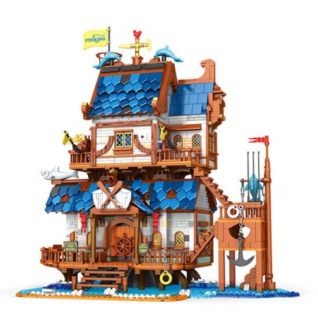 REOBRIX 66007 non  CỬA HÀNG ĐỒ CÂU CÁ bộ đồ chơi xếp lắp ráp ghép mô hình Medieval Castle FISHING STORE Chiến Tranh Trung Cổ 2450 khối