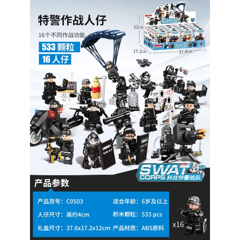 WOMA C0503 0503 non  CẢNH SÁT ĐẶC BIỆT CHIẾN ĐẤU MINIFIGURES bộ đồ chơi xếp lắp ráp ghép mô hình City SWAT CORPS Thành Phố 533 khối