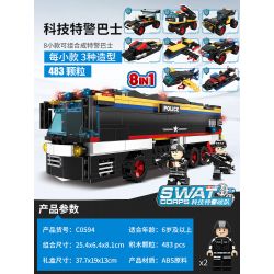 WOMA C0594 0594 non  CÔNG NGHỆ XE BUÝT SWAT bộ đồ chơi xếp lắp ráp ghép mô hình City SWAT CORPS Thành Phố 483 khối