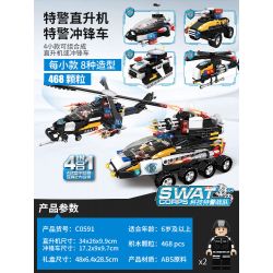 WOMA C0591 0591 non  MÁY BAY TRỰC THĂNG SWAT XE TẤN CÔNG bộ đồ chơi xếp lắp ráp ghép mô hình City SWAT CORPS Thành Phố 468 khối