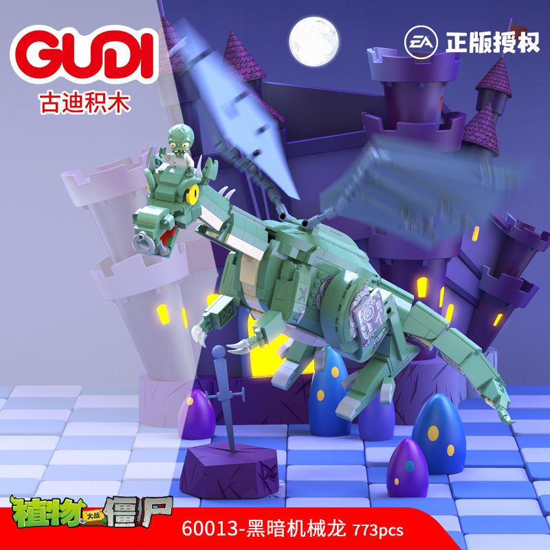 GUDI 60013 non  RỒNG CƠ KHÍ BÓNG TỐI bộ đồ chơi xếp lắp ráp ghép mô hình Plants Vs Zombies Hoa Quả Nổi Giận 773 khối