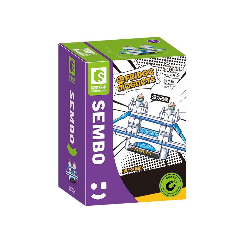 SEMBO 610008 non  CẦU THÁP CẦU ĐÔI bộ đồ chơi xếp lắp ráp ghép mô hình Fridge Refrigerator Magnets FRIDGE MAGNETS Nam Châm Dính Tủ Lạnh 74 khối