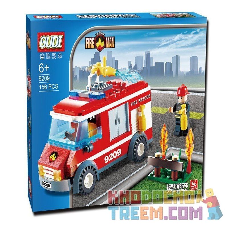 GUDI 9209 non  XE CỨU HỎA CHỮA CHÁY BỤI HOA bộ đồ chơi xếp lắp ráp ghép mô hình City FIREMAN LIGHT TRUCK Thành Phố 156 khối