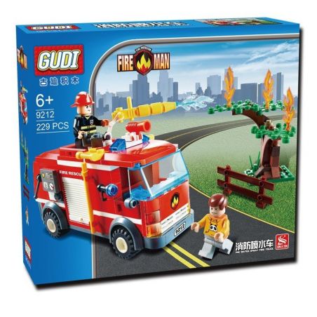 GUDI 9212 non  XE CỨU HỎA PHUN NƯỚC CHỮA CHÁY CÂY bộ đồ chơi xếp lắp ráp ghép mô hình City FIREMAN THE WATER SPRAY TRUCK Thành Phố 229 khối