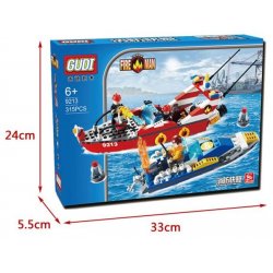 GUDI 9213 non  XUỒNG CỨU HỎA CHỮA CHÁY CANO bộ đồ chơi xếp lắp ráp ghép mô hình City FIREMAN THE WATER SPRAY BOAT Thành Phố 315 khối