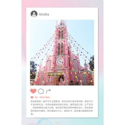 MOYU BLOCK MY92025 92025 non  NHÀ THỜ THÁNH TÂM CHÚA GIÊSU HỒ CHÍ MINH VIỆT NAM bộ đồ chơi xếp lắp ráp ghép mô hình Buildings HO CHI MINH PINK CHURCH 6818 khối