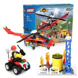 GUDI 9214 non  TRỰC THĂNG CỨU HỎA GIẾNG DẦU bộ đồ chơi xếp lắp ráp ghép mô hình City FIREMAN FIRE HEAVY HELICOPTOR Thành Phố 374 khối