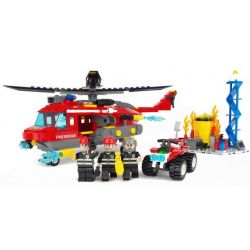 GUDI 9214 non  TRỰC THĂNG CỨU HỎA GIẾNG DẦU bộ đồ chơi xếp lắp ráp ghép mô hình City FIREMAN FIRE HEAVY HELICOPTOR Thành Phố 374 khối