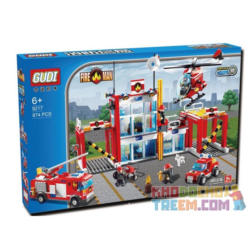 GUDI 9217 non  ĐỘI CỨU HỎA SỞ bộ đồ chơi xếp lắp ráp ghép mô hình City FIREMAN FIRE ADMINISTRARION Thành Phố 874 khối
