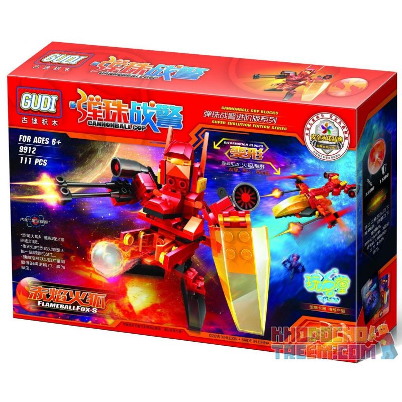 GUDI 9912 non  PINBALL MEN CÁO LỬA ĐỎ S bộ đồ chơi xếp lắp ráp ghép mô hình Transformers Robot Đại Chiến Người Máy Biến Hình 111 khối