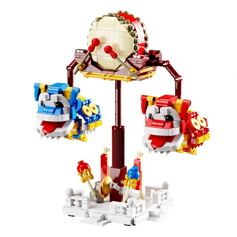 QIZHILE 93003 non  ĐÁNH TRỐNG MÚA LÂN THĂNG BẰNG bộ đồ chơi xếp lắp ráp ghép mô hình Chinese Traditional Festivals LION DANCE Lễ Hội Cổ Truyền