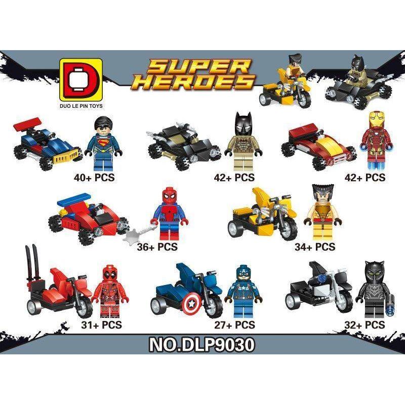 DUO LE PIN DLP9030 9030 non  ANH HÙNG SIÊU 8. bộ đồ chơi xếp lắp ráp ghép mô hình Super Heroes Siêu Nhân Anh Hùng