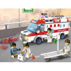 QMAN ENLIGHTEN KEEPPLEY 1118 non  XE CẤP CỨU NGƯỜI TAI NẠN MÔ TÔ bộ đồ chơi xếp lắp ráp ghép mô hình City EMERGENCY TREATMENT Thành Phố 328 khối