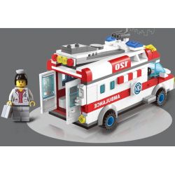 QMAN ENLIGHTEN KEEPPLEY 1118 non  XE CẤP CỨU NGƯỜI TAI NẠN MÔ TÔ bộ đồ chơi xếp lắp ráp ghép mô hình City EMERGENCY TREATMENT Thành Phố 328 khối