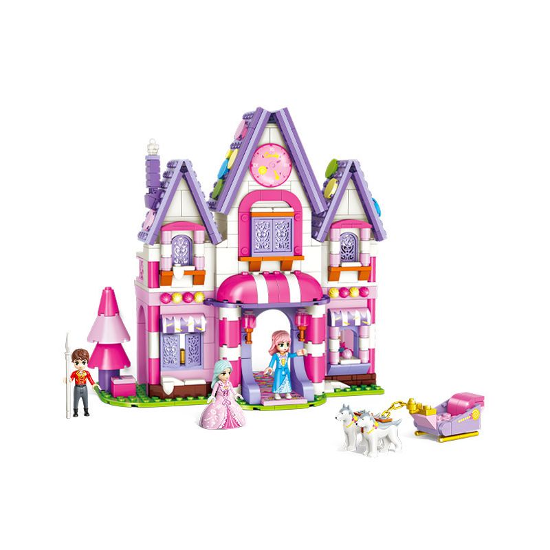 GUDI 30003 non  NGÔI NHÀ KẸO NGỌT NGÀO bộ đồ chơi xếp lắp ráp ghép mô hình PRINCESS CANDY SWEETHEART HOUSE 449 khối
