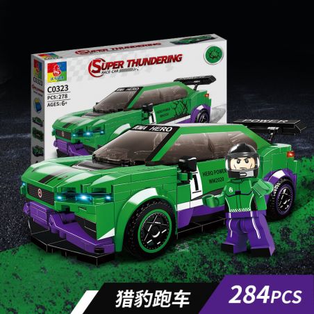 WOMA C0323 0323 non  XE THỂ THAO JAGUAR I-PACE-CHEETAH HULK bộ đồ chơi xếp lắp ráp ghép mô hình Racers SUPER THUNDERING Đua Tốc Độ 284 khối