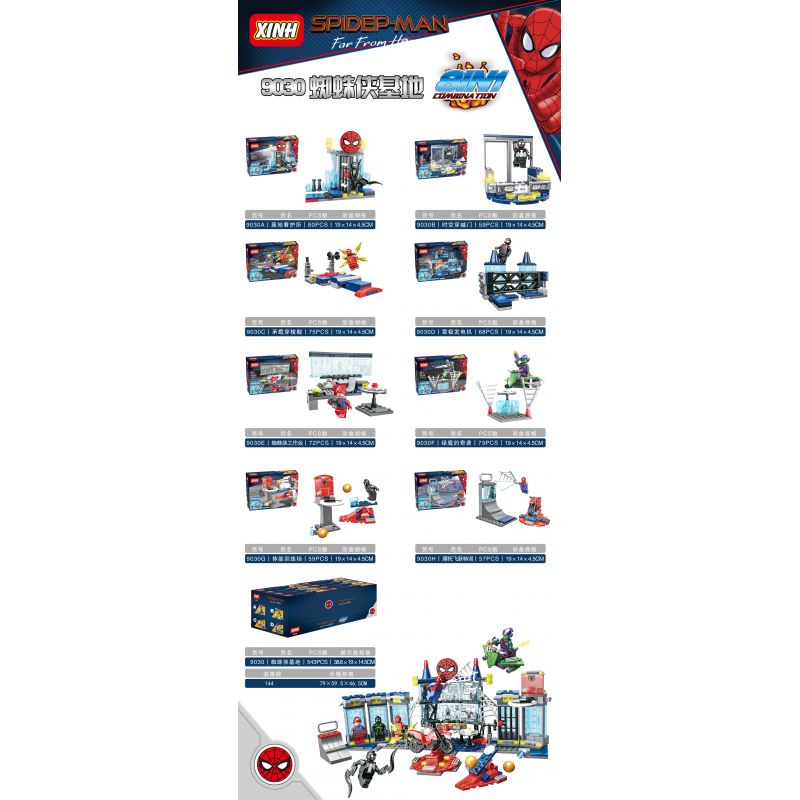 XINH 9030 non  NGƯỜI NHỆN CĂN CỨ 8. bộ đồ chơi xếp lắp ráp ghép mô hình Spider-Man