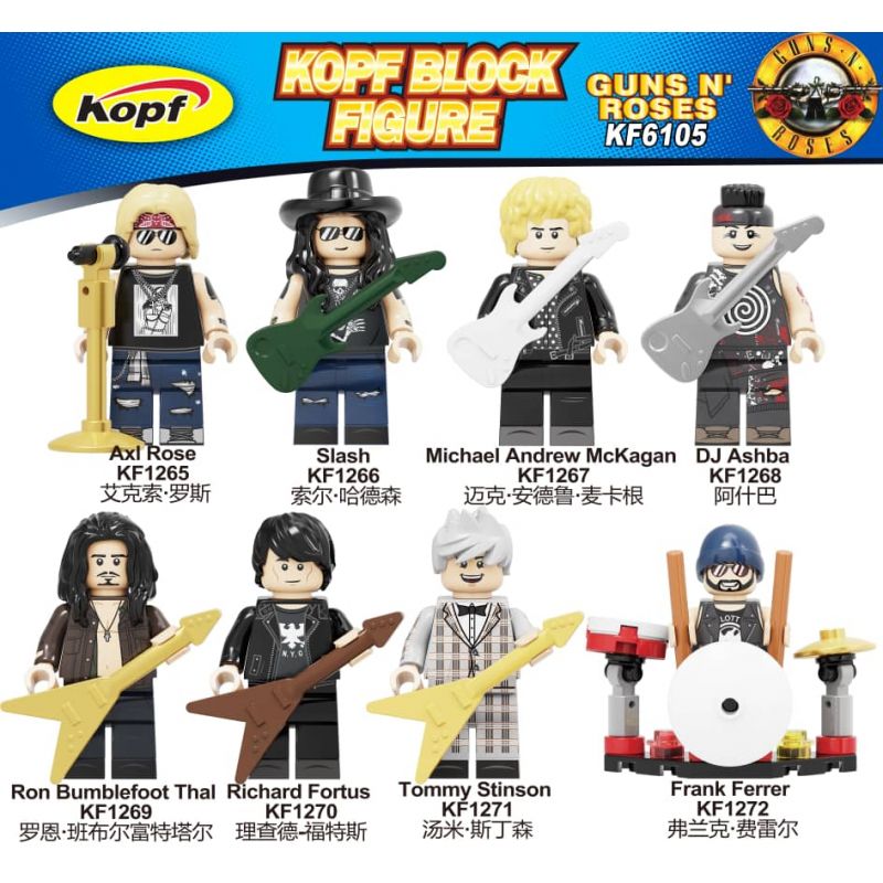 KOPF KF6105 6105 KF1265 1265 KF1266 1266 KF1267 1267 KF1268 1268 KF1269 1269 KF1270 1270 KF1271 1271 KF1272 1272 non  HÀNG TRĂM NGƯỜI 8 SÚNG VÀ HOA HỒNG bộ đồ chơi xếp lắp ráp ghép mô hình Collectable Minifigures GUN N' ROSES Búp Bê Sưu Tầm