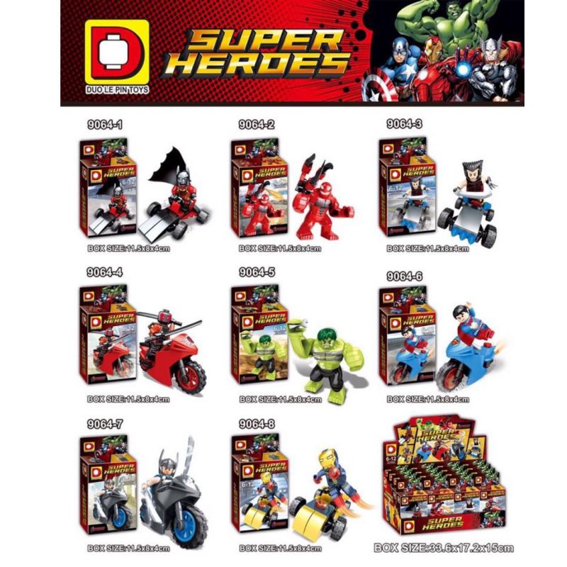 DUO LE PIN DLP9064 9064 non  ANH HÙNG SIÊU 8. bộ đồ chơi xếp lắp ráp ghép mô hình Super Heroes Siêu Nhân Anh Hùng