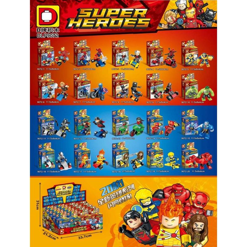 DUO LE PIN DLP9072 9072 non  SIÊU ANH HÙNG 20 MÔ HÌNH bộ đồ chơi xếp lắp ráp ghép mô hình Super Heroes Siêu Nhân Anh Hùng